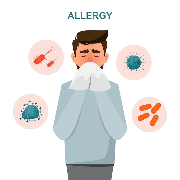 Health care concept. man get sick allergy symptoms