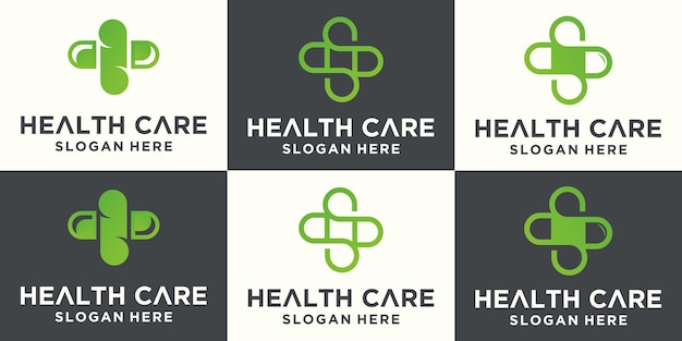 Health Care Logo set Medical health technology logo design templatemedical cross logo design