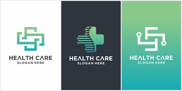 Health Care Logo set Medical health technology logo design templatemedical cross logo design