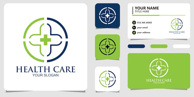 Health care logo with line art and bussiness card