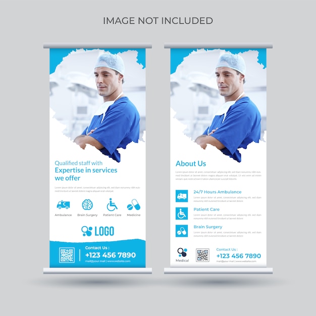 Health care and medical roll up banner design template