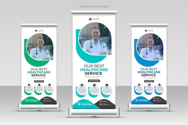 Health Care Medical Service Roll Up Banner Template Design.