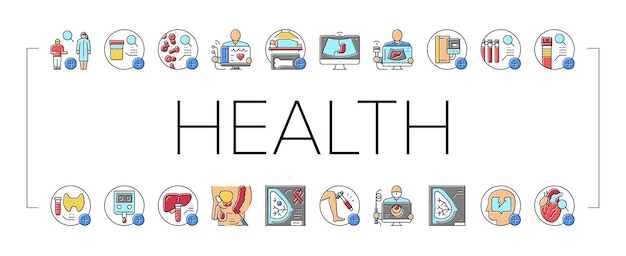 Health check medical doctor icons set vector