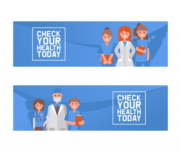 Health check up vector illustration concept, doctors holding form banner