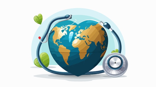 Vector health concept illustration of heart earth world