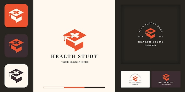 health education logo, graduation hat and cross and business card