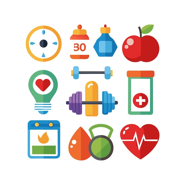 Health and Fitness Icon Set Vector Illustration