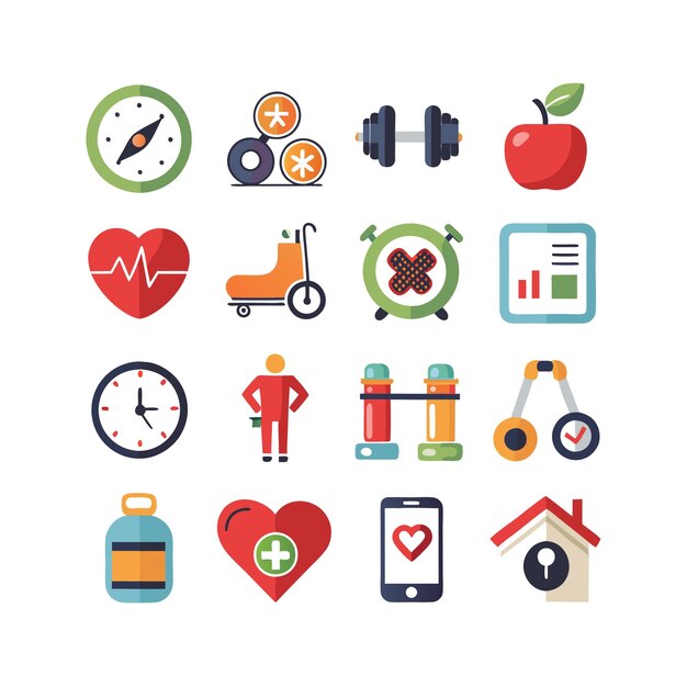 Health and Fitness Icon Set Vector Illustration