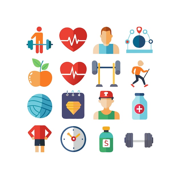 Vector health and fitness icon set vector illustration