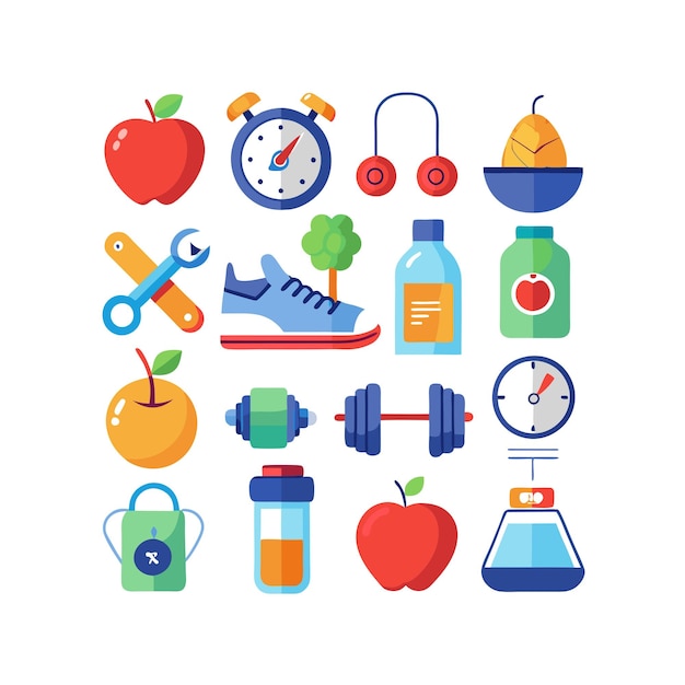 Health and Fitness Icon Set Vector Illustration