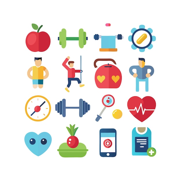 Health and Fitness Icon Set Vector Illustration