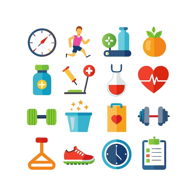 Health and Fitness Icon Set Vector Illustration