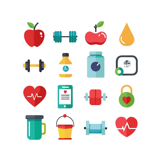 Health and Fitness Icon Set Vector Illustration