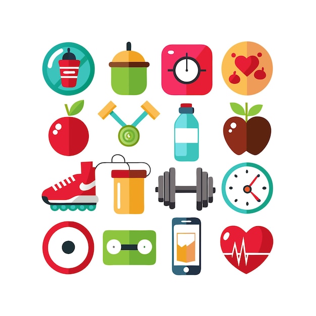 Health and Fitness Icon Set Vector Illustration