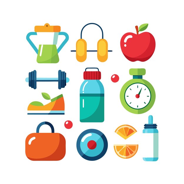 Vector health and fitness icon set vector illustration