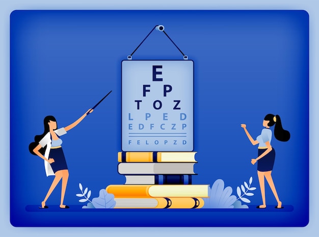 health illustration of girl trying to read Snellen to find out disorder eye disease they suffer from