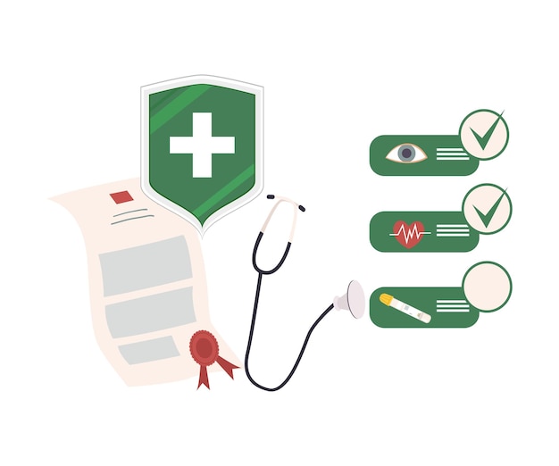 Health insurance attributes and check list vector illustration