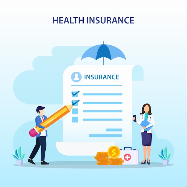 Health insurance concept Big clipboard with document on it under the umbrella vector illustration