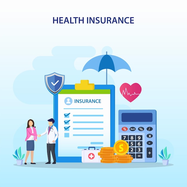 Health insurance concept Big clipboard with document on it under the umbrella vector illustration