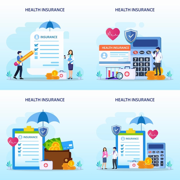 Health insurance concept Big clipboard with document on it under the umbrella vector illustration