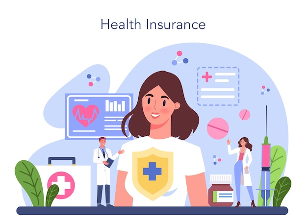 Health insurance concept Idea of security and protection of property and life from damage Healthcare and medical service Isolated flat vector illustration