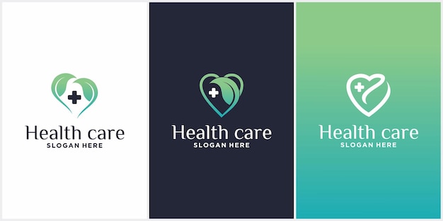 Health love logo set Medical health logo design template with combination of leaves