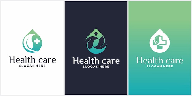 Health love logo set Medical health logo design template with combination of leaves