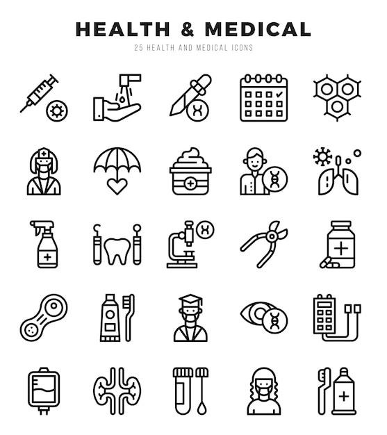 HEALTH MEDICAL Icons bundle Lineal style Icons Vector illustration