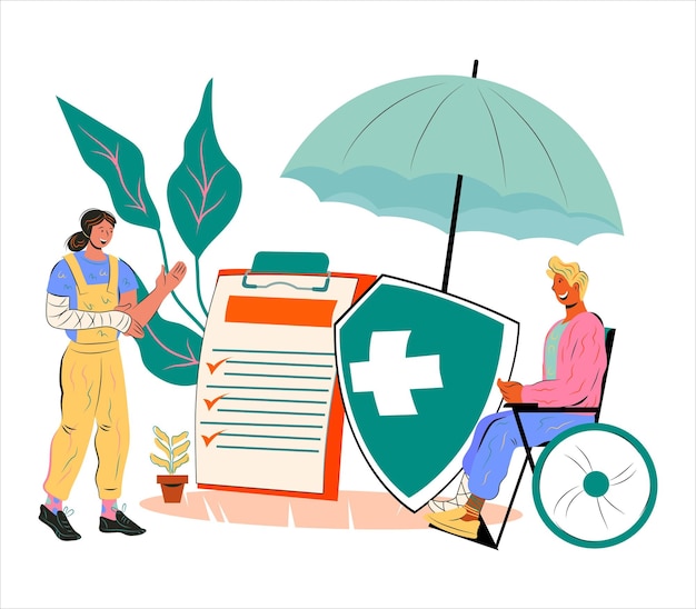 Health medical insurance and trauma treatment flat vector illustration isolated