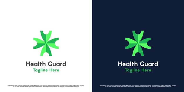 Vector health protection logo design illustration silhouette of cross shield plus health medicine drug