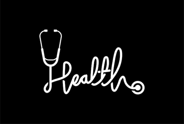 Health text typography with stethoscope combination logo design inspiration vector illustration