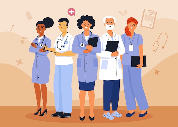 Health workers illustration in flat design