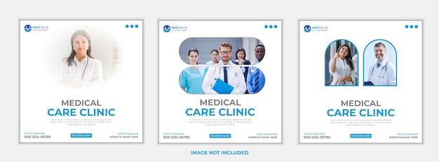 Vector healthcare banner or square flyer with doctor theme for social media post template