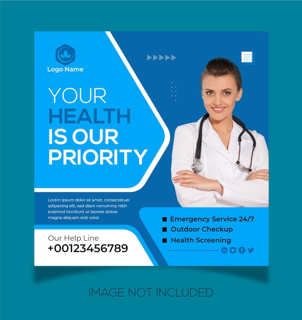 Healthcare consultant banner or square flyer for social media post template design