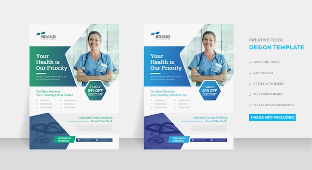 Healthcare flyer design template easy to edit