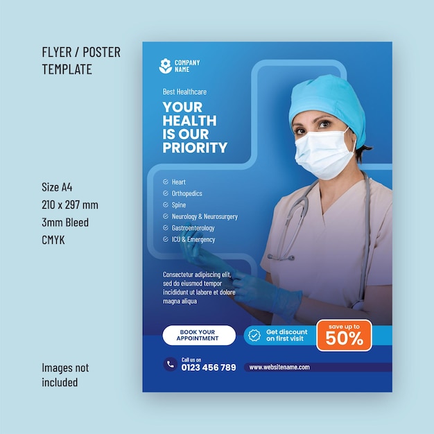 Healthcare flyer or poster template design