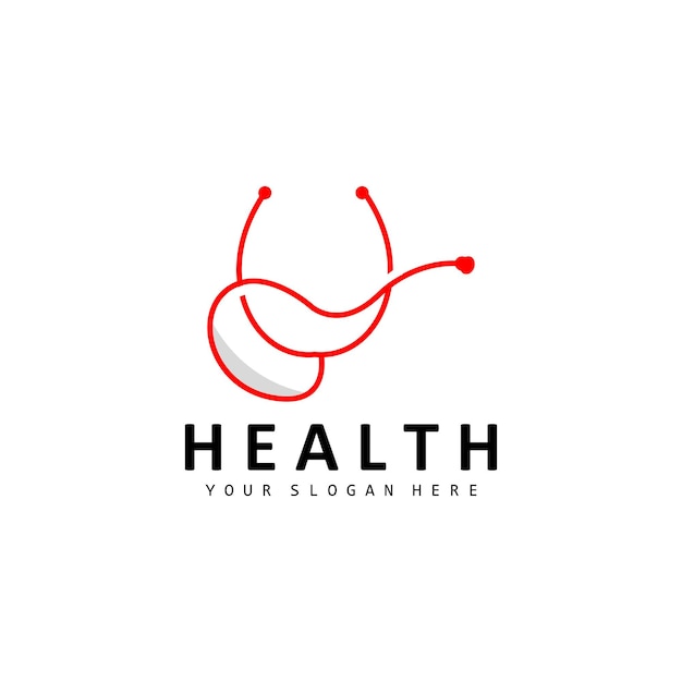 Healthcare Logo Nursing And Wellness Design Stethoscope Icon And Simple Line Vector Wave