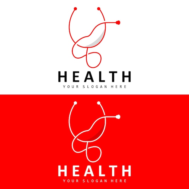 Healthcare Logo Nursing And Wellness Design Stethoscope Icon And Simple Line Vector Wave