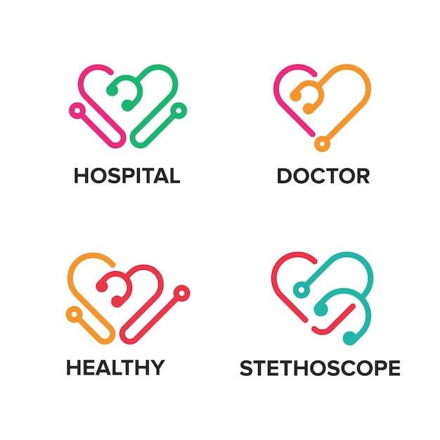 Healthcare Medical Business Logo with Stethoscope and Heart Combination Shape Concept