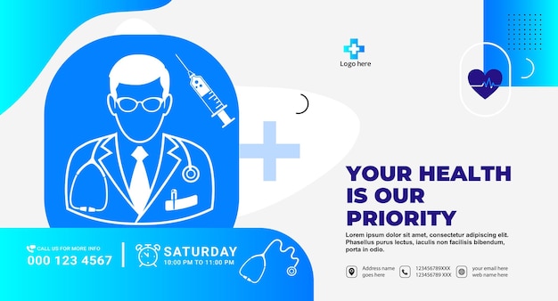 Vector healthcare and medical doctor banner. medical health social media cover template design.