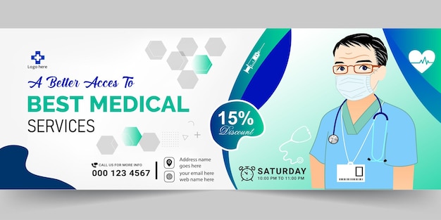 Vector healthcare and medical doctor banner. medical health social media cover template design.