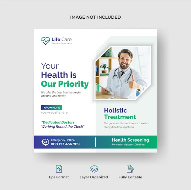 Healthcare and medical social media post web banner or square flyer design template Premium Vector