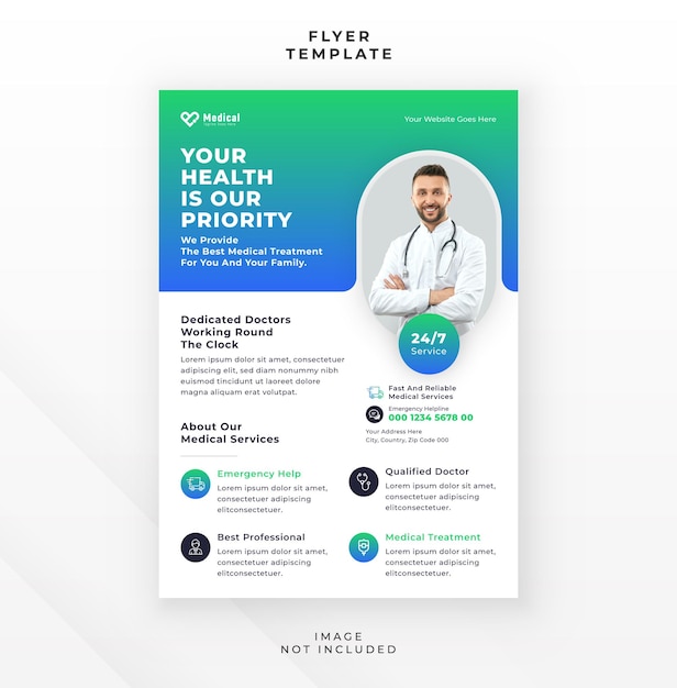 Healthcare medical treatment flyer design medicine brochure and report pamphlet leaflet template