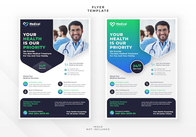 Healthcare medical treatment flyer design medicine brochure and report pamphlet leaflet template