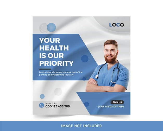 Healthcare prevention banner or square flyer for social media post template Premium Vector