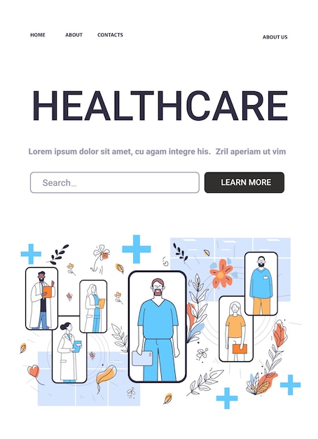 Vector healthcare professionals medical staff illustration doctors nurses line art minimalistic style