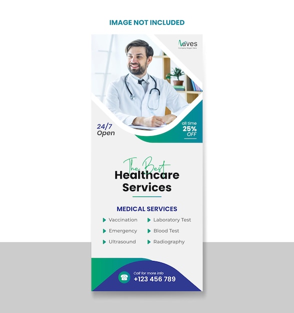 Vector healthcare rollup banner template design and hospital promotion rollup banner template