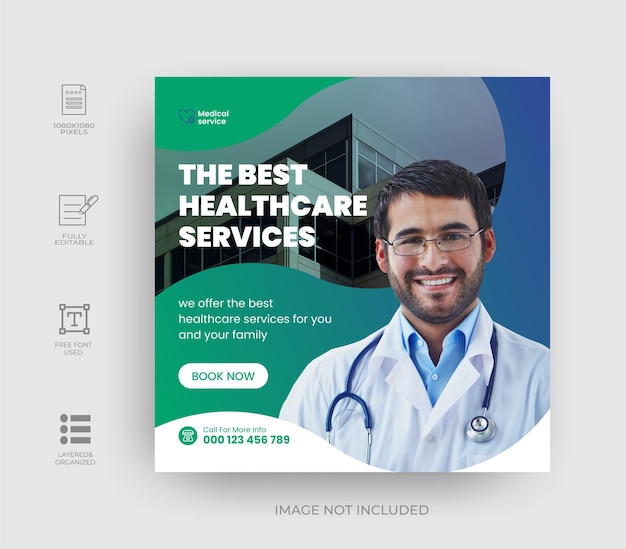 healthcare services social media post or Medical web banner design template