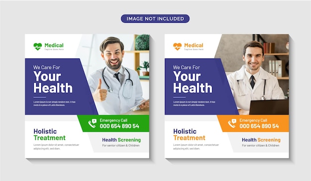 Healthcare social media post banner or square flyer template Premium Vector