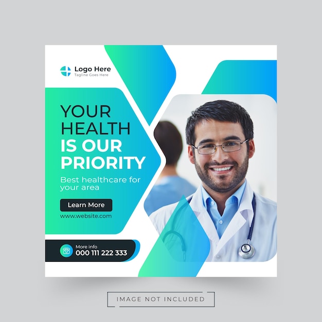 Healthcare social media post or square flyer and web banner template